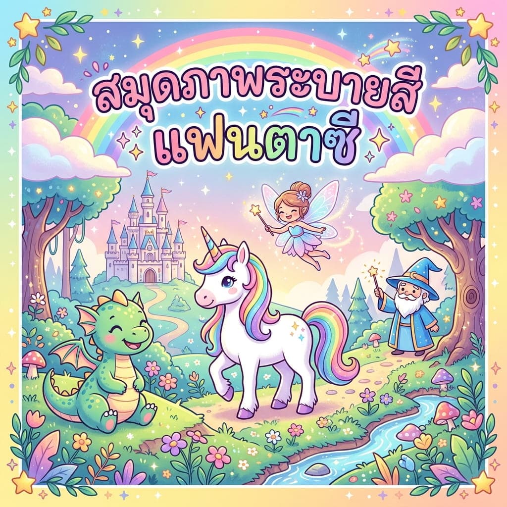 สมุดภาพระบายสีแฟนตาซี สำหรับเด็ก | มังกร ยูนิคอร์น นางฟ้า ปราสาท และโลกเวทมนตร์